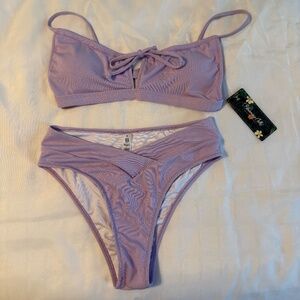 Blooming Jelly Women's Lavender Ribbed Bikini Set size small